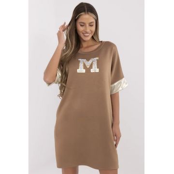 Rochie-tricou cu monograma si buzunare laterale -