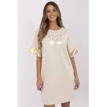 Rochie-tricou cu monograma si garnituri stralucitoare -