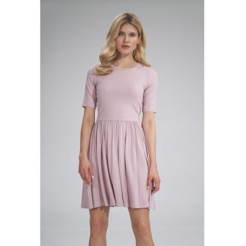 Rochie -  vara - maneci scurte - roz pudrat - viscoza