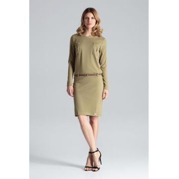 Rochie  verde - eleganta - maneci lungi - decolteu barca - viscoza