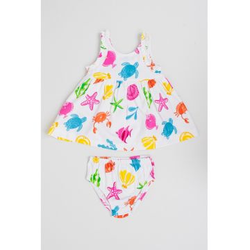 Set de chiloti si rochie cu croiala in A si imprimeu - 2 Piese