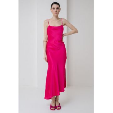 Rochie asimetrica de satin cu bretele subtiri