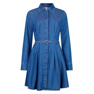 Rochie-camasa din denim cu cordon in talie
