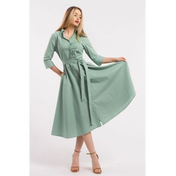 Rochie-camasa evazata cu cordon in talie