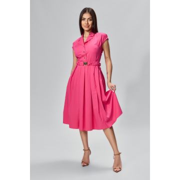 Rochie casual cu butoni aurii in forma de inima si cordon in talie Lorisha Ciclam Rochie casual cu butoni aurii in forma de inima si cordon in talie Lorisha Ciclam