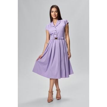 Rochie casual cu butoni aurii in forma de inima si cordon in talie Lorisha Lila
