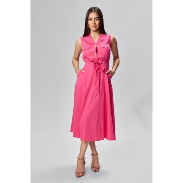 Rochie casual cu butoni aurii si funda in talie Trixie Ciclam Rochie casual cu butoni aurii si funda in talie Trixie Ciclam