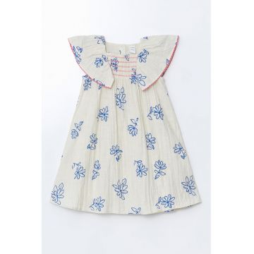 Rochie cu model floral si maneci fluture