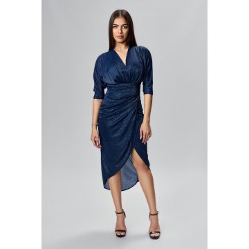 Rochie de ocazie asimetrica cu glitter Hessa Bleumarin