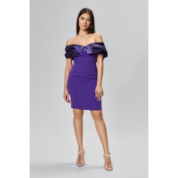 Rochie de ocazie din crepe cu model tip funda Selinda Mov
