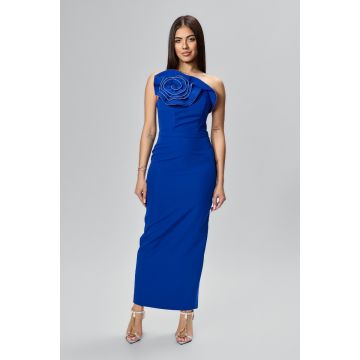 Rochie de ocazie premium cu floare 3D si strass-uri Kristia Albastra