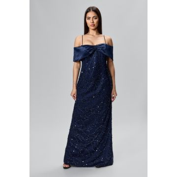 Rochie de ocazie premium cu paiete si funda maxi Izora Bleumarin