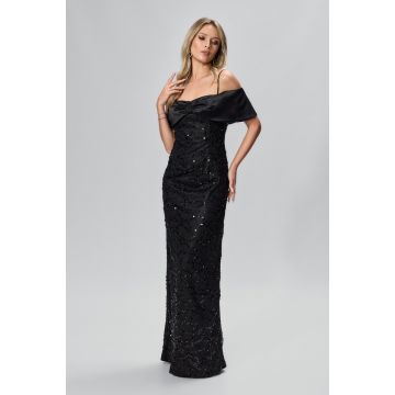 Rochie de ocazie premium cu paiete si funda maxi Izora Neagra