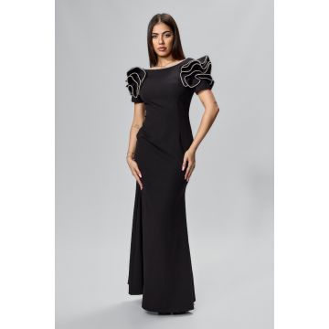 Rochie de ocazie premium cu strass-uri si decupaj la spate Glemis Neagra