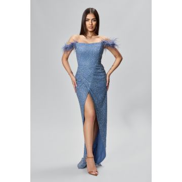 Rochie de ocazie premium cu strass-uri si model petrecut Qiara Indigo