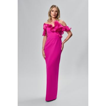 Rochie de ocazie premium cu volane din organza Sabena Ciclam