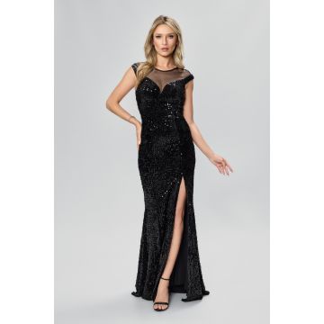 Rochie de ocazie premium din catifea cu paiete Jovina Neagra