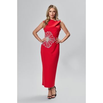 Rochie de ocazie premium din crepe cu strass-uri Ambrosia Rosie