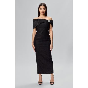 Rochie de ocazie premium din dantela cu detaliu tip volan Iraida Neagra