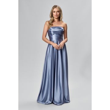 Rochie de ocazie premium din licra satinat cu umerii goi Bellarosa Indigo