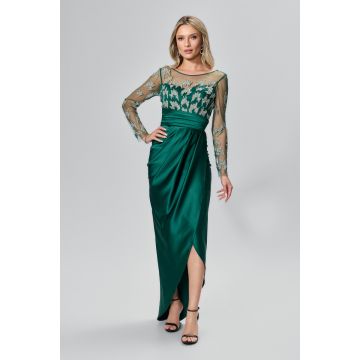Rochie de ocazie premium din satin cu tull si strass-uri Kaledonia Verde