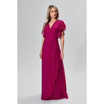 Rochie de ocazie premium din voal cu maneci tip fluture Mirabel Magenta
