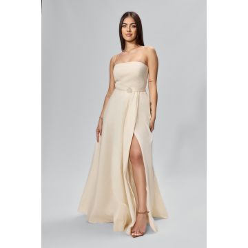 Rochie de ocazie premium in clos cu paiete pe bust Merrida Ecru