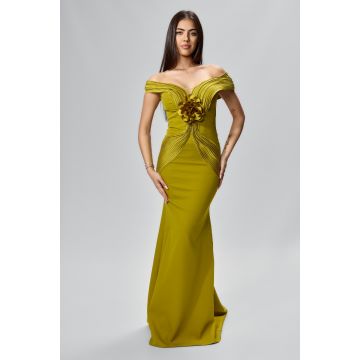 Rochie de ocazie premium tip sirena cu detalii 3D Cendria Fistic