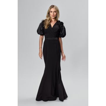 Rochie de ocazie premium tip sirena cu flori 3D si strass-uri Otima Neagra