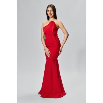 Rochie de ocazie premium tip sirena cu umerii goi Versay Rosie