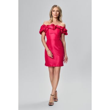 Rochie de ocazie scurta cu volane Monia Fucsia