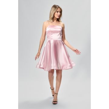 Rochie de ocazie tip baby doll din satin cu bretele din strass-uri Blush Rose
