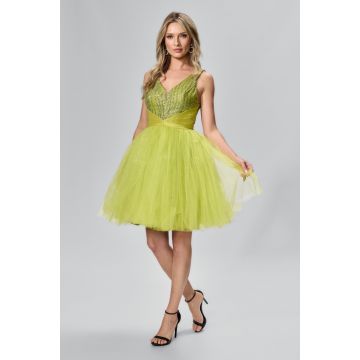 Rochie de ocazie tip baby doll din tull cu glitter Cessily Fistic