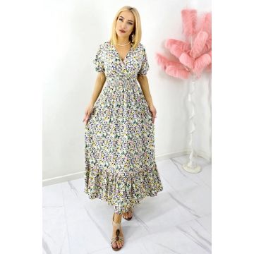 Rochie de zi Mandinga, din bumbac, cu imprimeu floral, Verde Petunia
