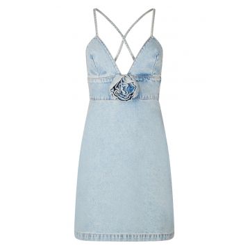 Rochie din denim cu detaliu floral