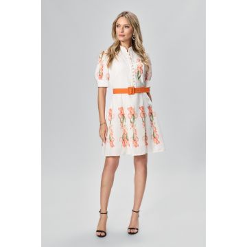 Rochie eleganta cu butoni si imprimeu floral Celisse Alba