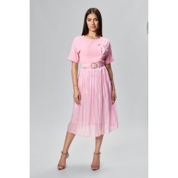 Rochie eleganta din crepe si satin cu fundita Bethia Roz