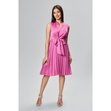Rochie eleganta din satin cu funda si pliuri Delsa Roz