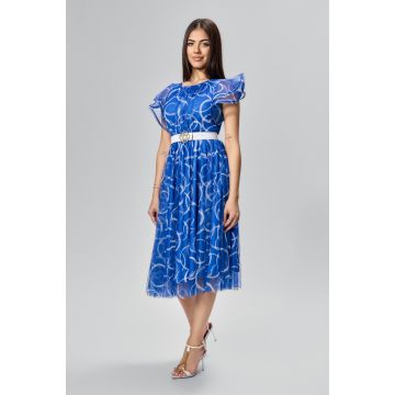 Rochie eleganta din tull cu imprimeu Faline Albastra