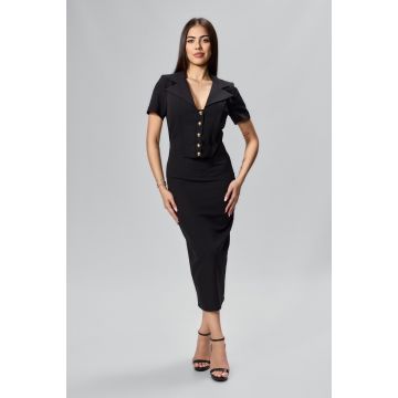 Rochie eleganta midi cu butoni si maneci scurte Dominga Neagra
