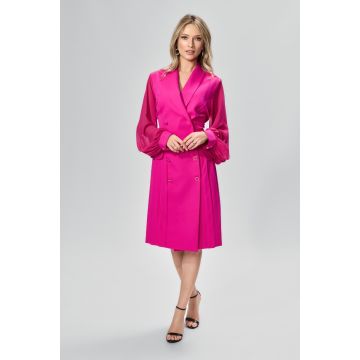 Rochie eleganta tip sacou cu maneci din voal Sue Ciclam