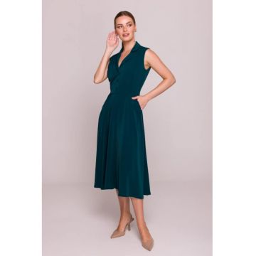 Rochie evazata cu guler -  Verde -