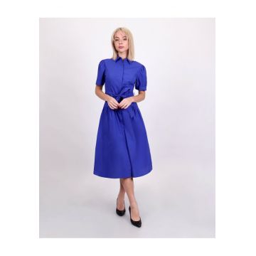 Rochie evazata de bumbac - cu guler clasic si cordon
