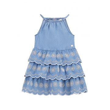 Rochie evazata de denim cu volane