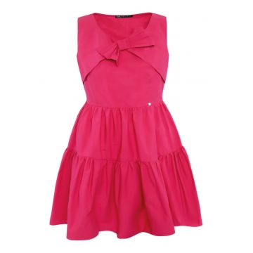 Rochie evazata din bumbac cu funda decorativa