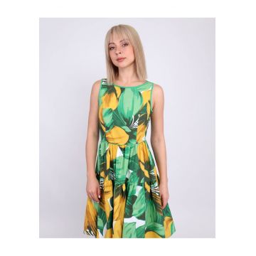 Rochie evazata din bumbac - cu imprimeu tropical