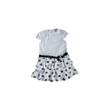 Rochie fete  alb - buline - volane - bumbac