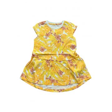 Rochie fete -  flori - galben - bumbac