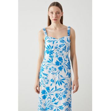 Rochie lunga cu model floral si slit lateral