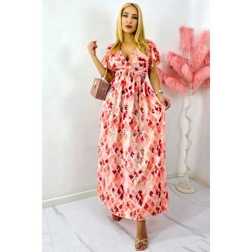 Rochie lunga ISHANI, cu aspect matasos si ciucuri decorativi, Corai, Marime S/M/L
